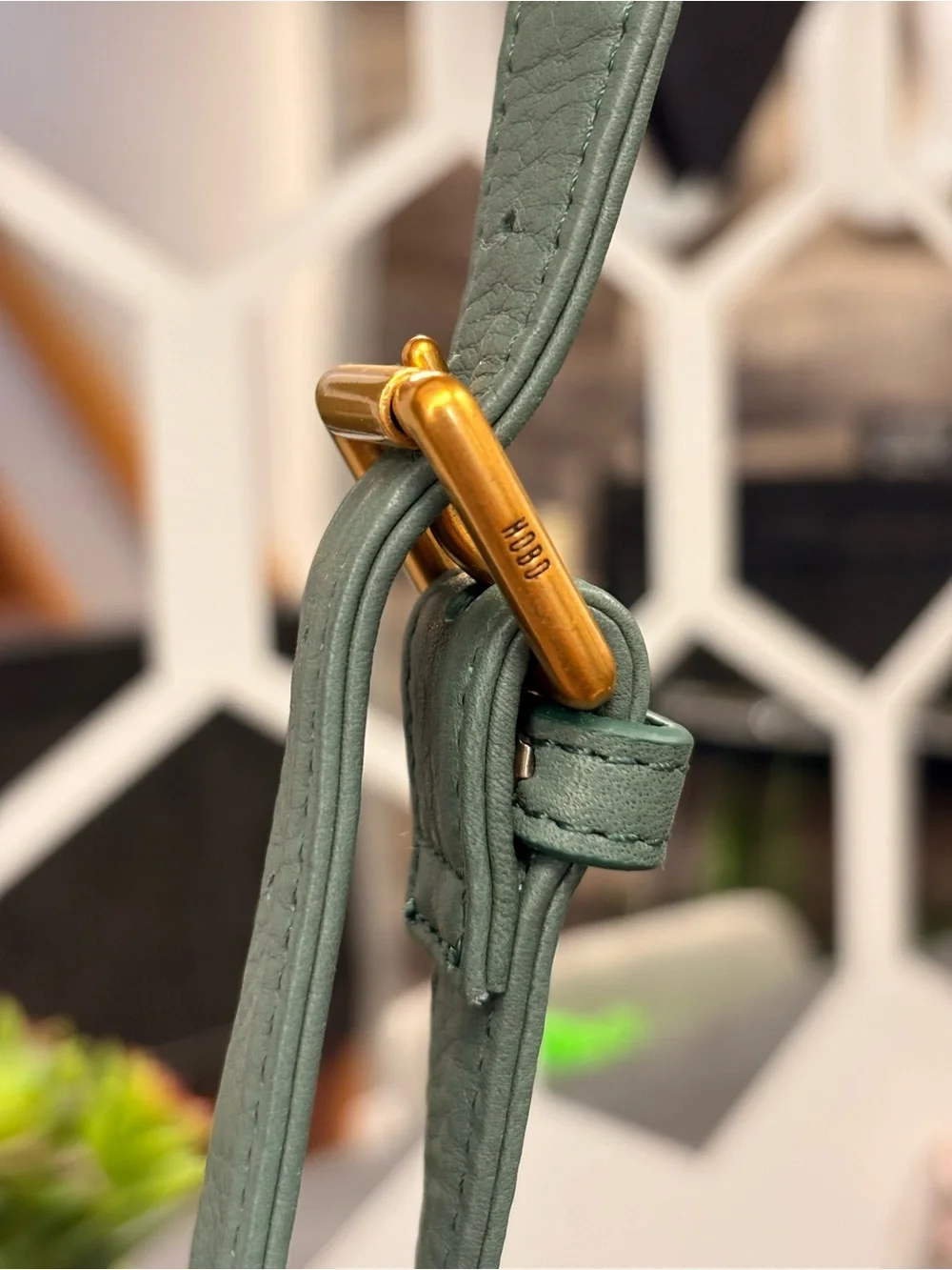 HOBO Small Green Leather Crossbody with Tassel and Front Zip Bag